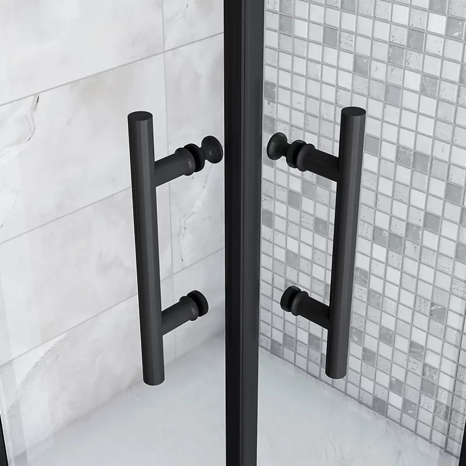 AICA Sanitaire Cabine de douche 80x80x200cm accès d'angle - Noir Mat , noire porte de douche coulissante, en 6mm verre anticalcaire,* Cabine De Douche
