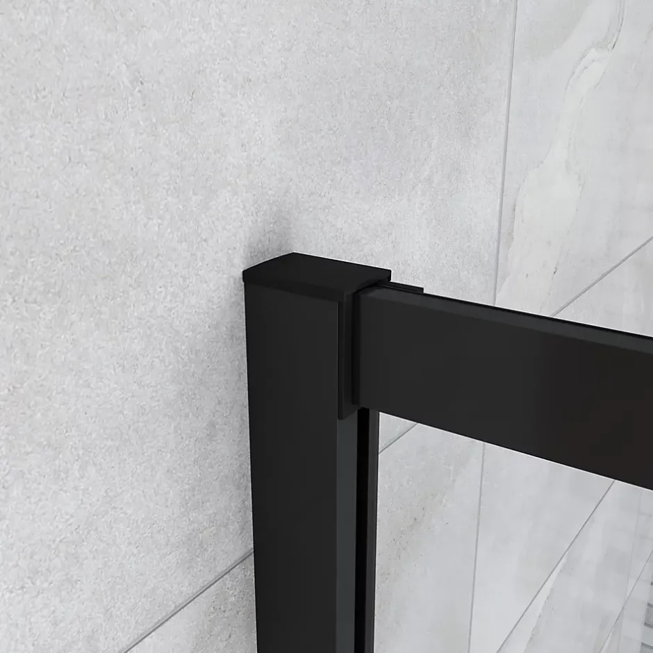 AICA Sanitaire Cabine de douche 80x80x200cm accès d'angle - Noir Mat , noire porte de douche coulissante, en 6mm verre anticalcaire,* Cabine De Douche