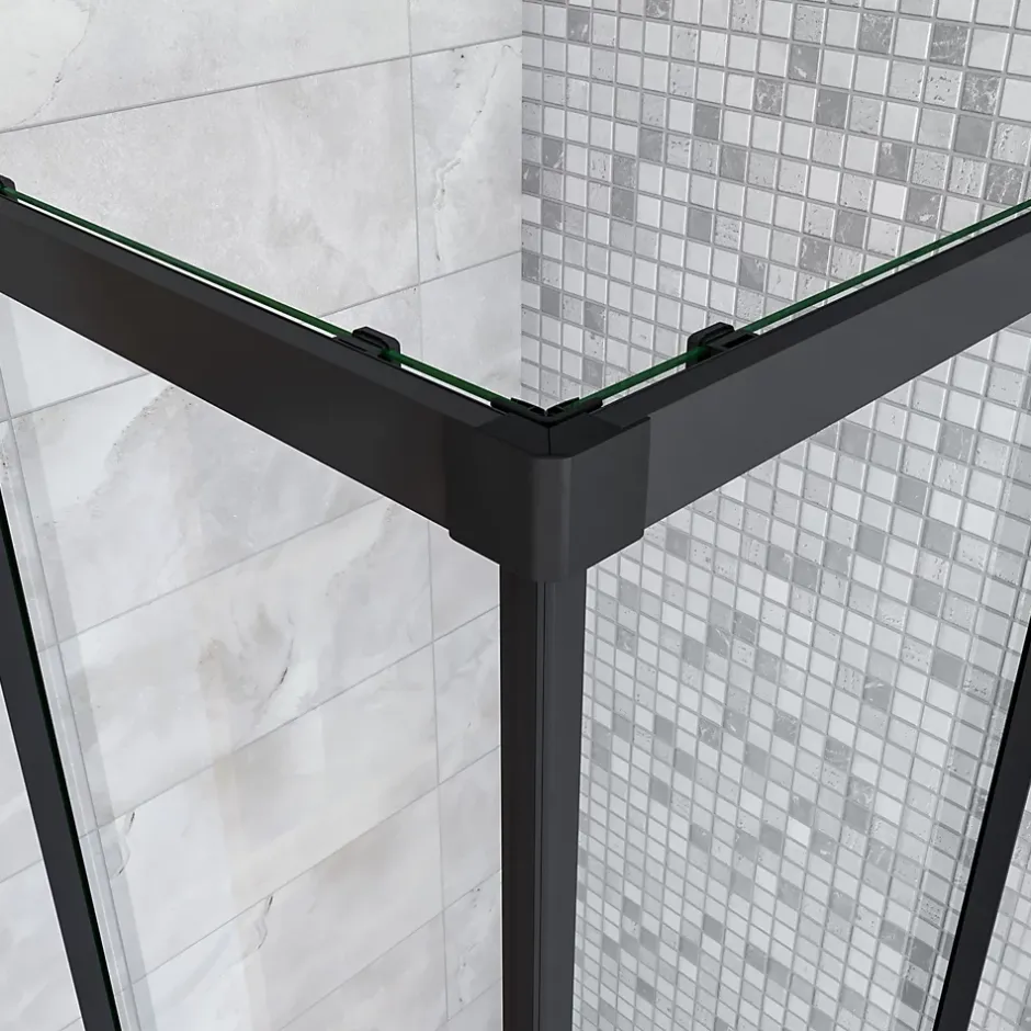 AICA Sanitaire Cabine de douche 80x80x200cm accès d'angle - Noir Mat , noire porte de douche coulissante, en 6mm verre anticalcaire,* Cabine De Douche