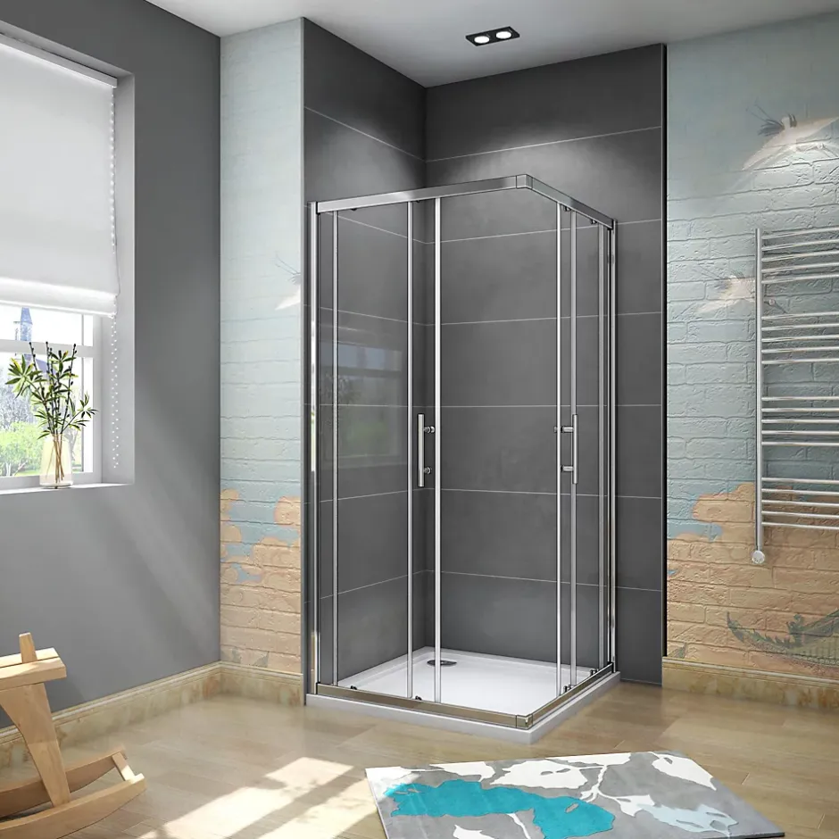 AICA Sanitaire Cabine de douche 90x90x185cm accès d'angle - Chromée , porte de douche coulissante, en 6mm verre anticalcaire* Cabine De Douche