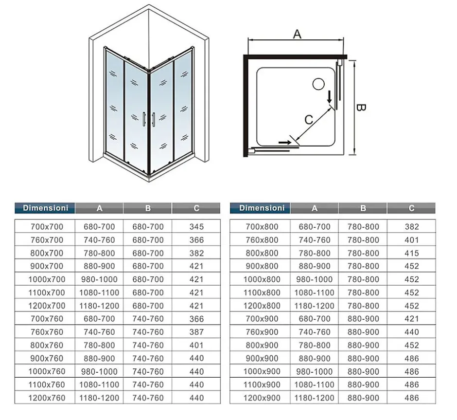 AICA Sanitaire Cabine de douche 90x90x185cm accès d'angle - Chromée , porte de douche coulissante, en 6mm verre anticalcaire* Cabine De Douche