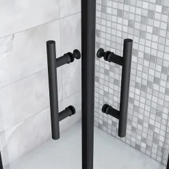 AICA Sanitaire Cabine de douche 90x90x200cm accès d'angle - Noir Mat , noire porte de douche coulissante, en 6mm verre anticalcaire