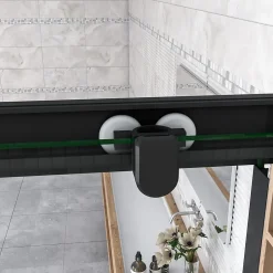 AICA Sanitaire Cabine de douche 90x90x200cm accès d'angle - Noir Mat , noire porte de douche coulissante, en 6mm verre anticalcaire