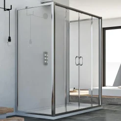 Idralite Cabine douche à trois côtés 80x120x80 CM H185 transparent modèle Replay Trio avec 2 portillons