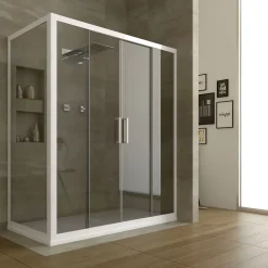 Forte Cabine Douche en PVC 90x160 CM H200 Transparent mod. Star Profil Blanc 2 Portes