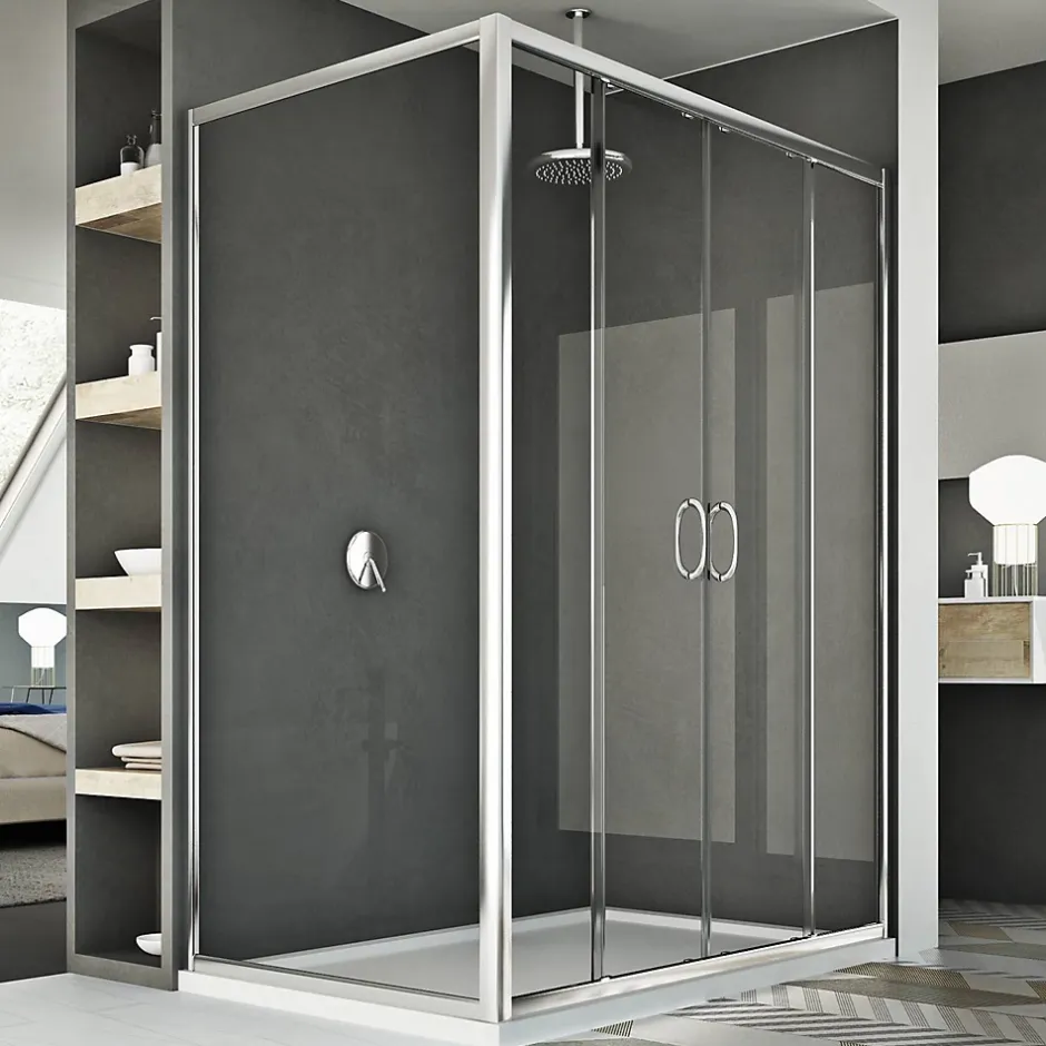 Idralite Cabine Douche 80x140 CM H185 transparent modèle Replay Duo 2 Portillons* Cabine De Douche