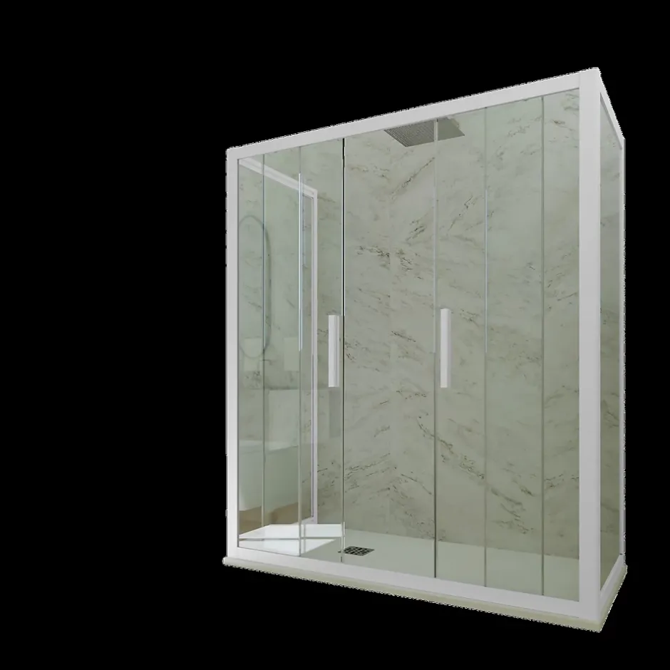 Forte Cabine parois de douche 3 côtés coulissantes 80x140x80 cm H 200 en PVC Blanc Verre Transparent mod. Star Trio