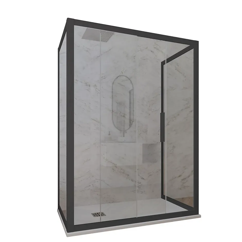 Forte Cabine parois de douche 3 côtés coulissantes 80x170x80 cm H 200 en PVC Anthracite Verre Transparent mod. Deco Trio