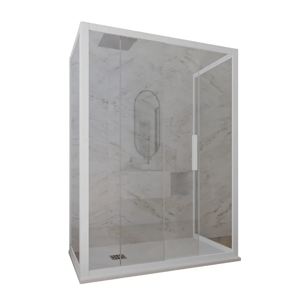 Forte Cabine parois de douche 3 côtés coulissantes 70x120x70 cm H 200 en PVC Blanc Verre Transparent mod. Glax 3 lati