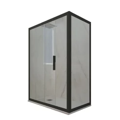 Forte Cabine parois de douche angulaire coulissante 70x110 cm H 200 en PVC Noir Matt Verre Transparent mod. Deco Duo