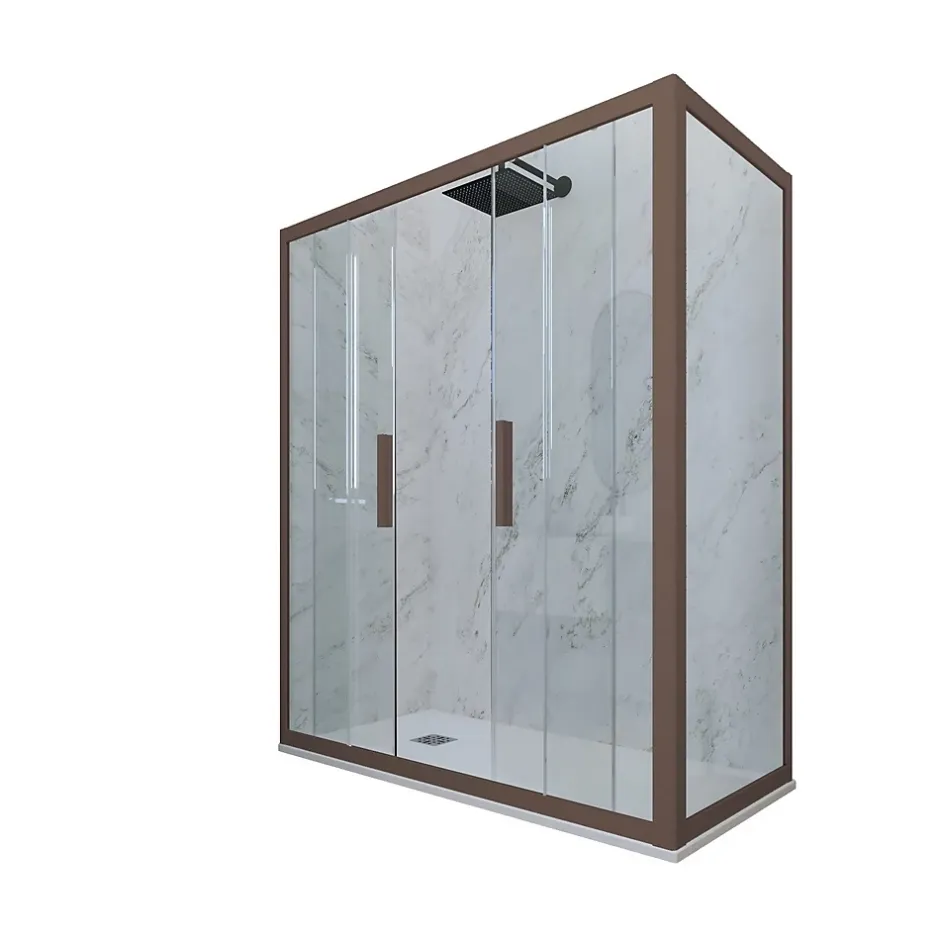 Forte Cabine parois de douche coulissante 90x130 cm H 200 en PVC Chocolat Verre Transparent mod. Glam Duo