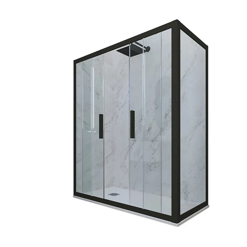 Forte Cabine parois de douche coulissante 80x160 cm H 200 en PVC Noir Matt Verre Transparent mod. Glam Duo* Cabine De Douche