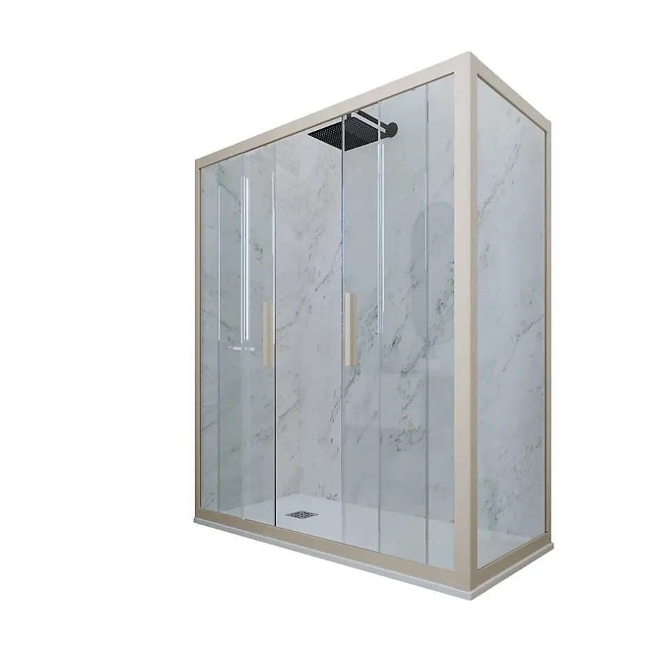 Forte Cabine parois de douche coulissante 70x120 cm H 200 en PVC Champagne Verre Transparent mod. Glam Duo* Cabine De Douche