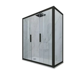 Forte Cabine parois de douche coulissante 90x120 cm H 200 en PVC Noir Matt Verre Transparent mod. Glam Duo* Cabine De Douche