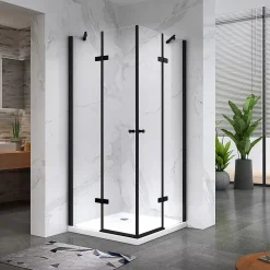 Saniverre Cabine porte de douche d'angle MAYA-BLACK H180 cm, 80 x 120 cm, verre transparent -* Cabine De Douche