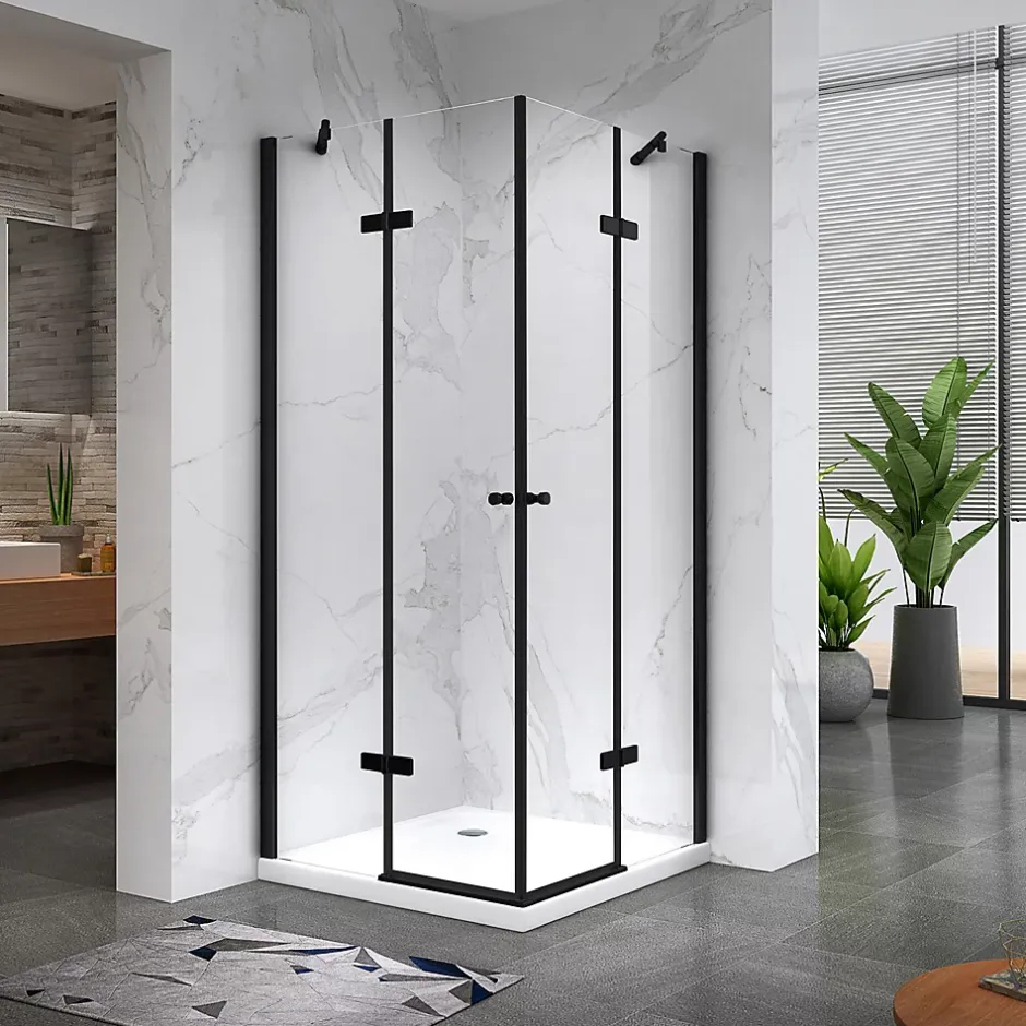 Saniverre Cabine porte de douche d'angle MAYA-BLACK H180 cm, 80 x 120 cm, verre transparent -* Cabine De Douche