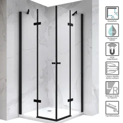 Saniverre Cabine porte de douche d'angle MAYA-BLACK H180 cm, 80 x 120 cm, verre transparent -* Cabine De Douche