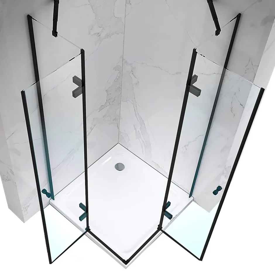 Saniverre Cabine porte de douche d'angle MAYA-BLACK H180 cm, 80 x 120 cm, verre transparent -* Cabine De Douche