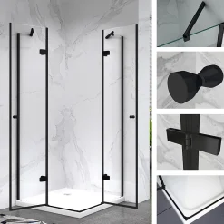 Saniverre Cabine porte de douche d'angle MAYA-BLACK H180 cm, 80 x 120 cm, verre transparent -* Cabine De Douche