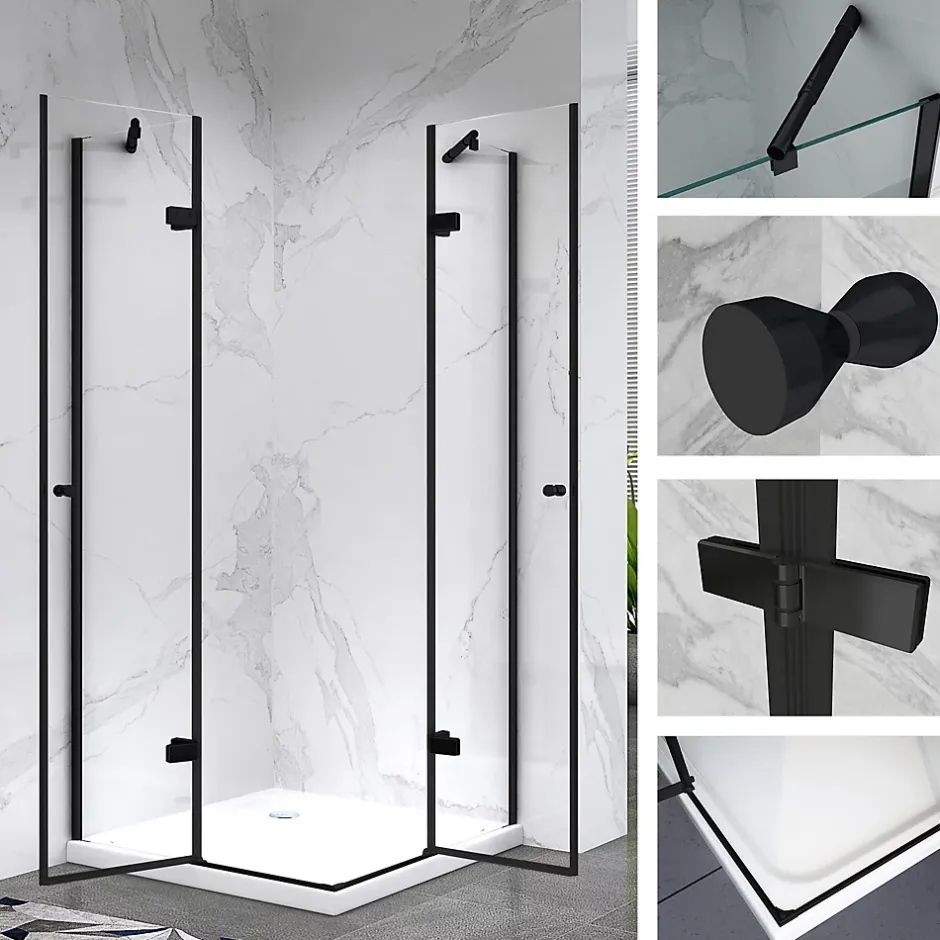 Saniverre Cabine porte de douche d'angle MAYA-BLACK H180 cm, 80 x 120 cm, verre transparent -* Cabine De Douche
