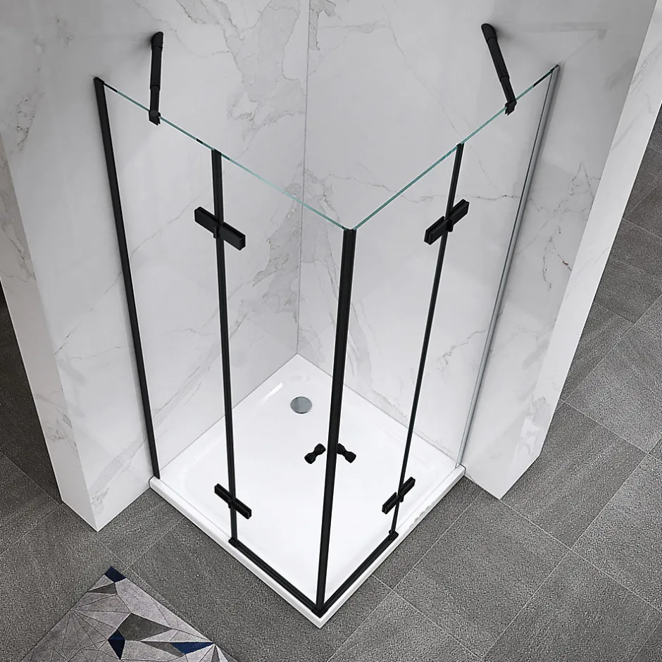 Saniverre Cabine porte de douche d'angle MAYA-BLACK H180 cm, 80 x 120 cm, verre transparent -* Cabine De Douche