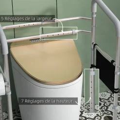 Homcom Cadre de sécurité de toilettes - cadre de toilettes réglable - barres d'appui rembourrées pour toilettes - alu. EVA gris