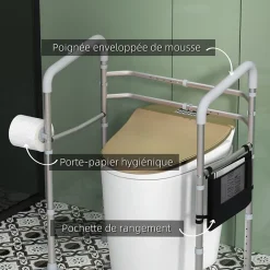 Homcom Cadre de sécurité de toilettes - cadre de toilettes réglable - barres d'appui rembourrées pour toilettes - alu. EVA gris