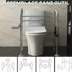 Homcom Cadre de sécurité de toilettes - cadre de toilettes réglable - barres d'appui rembourrées pour toilettes - alu. EVA gris