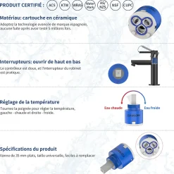 Homelody Cartouche Céramique Sedal 35 mm pour Mitigeur Cartouche de Remplacement Universelle pour Robinet Cuisine et Salle de Bain