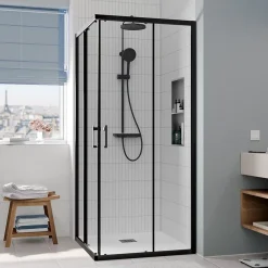Ceramia CASCADA Porte de douche 80x80x195cm coulissante anticalcaire avec profilés Noir mat (CERAHC8080B)* Porte De Douche