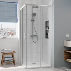 Ceramia CASCADA Porte de douche 90x90x195cm coulissante anticalcaire avec profilés chrome brillant (CERAHC9090C)