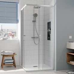Ceramia CASCADA Porte de douche 90x90x195cm coulissante anticalcaire avec profilés chrome brillant (CERAHC9090C)