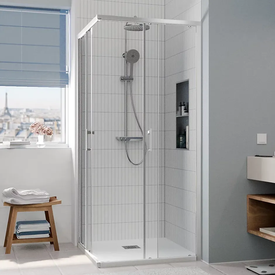 Ceramia CASCADA Porte de douche 90x90x195cm coulissante anticalcaire avec profilés chrome brillant (CERAHC9090C)