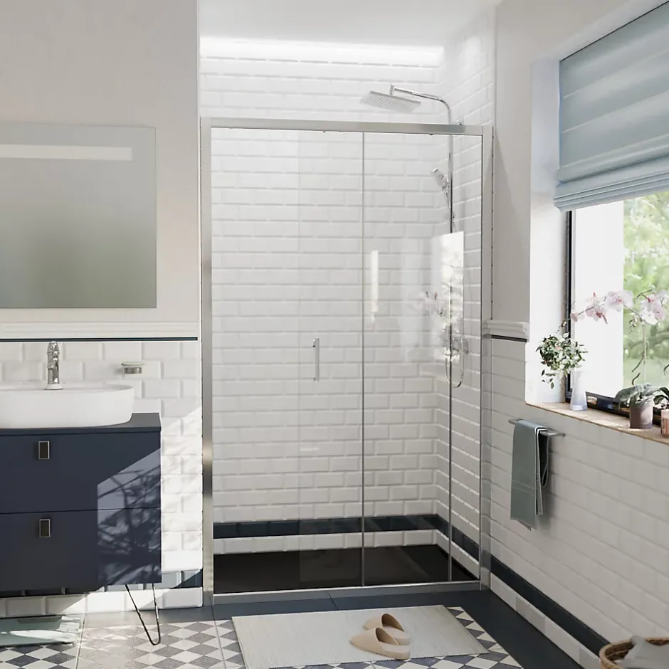 Ceramia PURA Porte de douche 120x195cm coulissante anticalcaire avec profilés Chrome brillant (CERAHP120C)* Porte De Douche