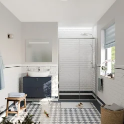 Ceramia PURA Porte de douche 120x195cm coulissante anticalcaire avec profilés Chrome brillant (CERAHP120C)* Porte De Douche
