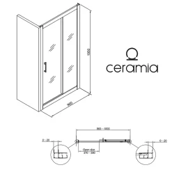 Ceramia PURA Porte de douche 100x195cm coulissante anticalcaire avec profilés Chrome brillant (CERAHP100C)