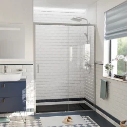 Ceramia PURA Porte de douche 140x195cm coulissante anticalcaire avec profilés Chrome brillant (CERAHP140C)