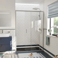 Ceramia PURA Porte de douche 140x195cm coulissante anticalcaire avec profilés Chrome brillant (CERAHP140C)