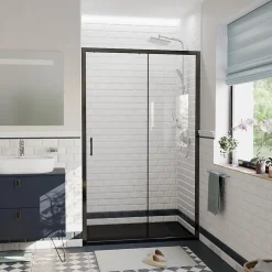 Ceramia PURA Porte de douche 120x195cm coulissante anticalcaire avec profilés Noir mat (CERAHP120B)* Porte De Douche