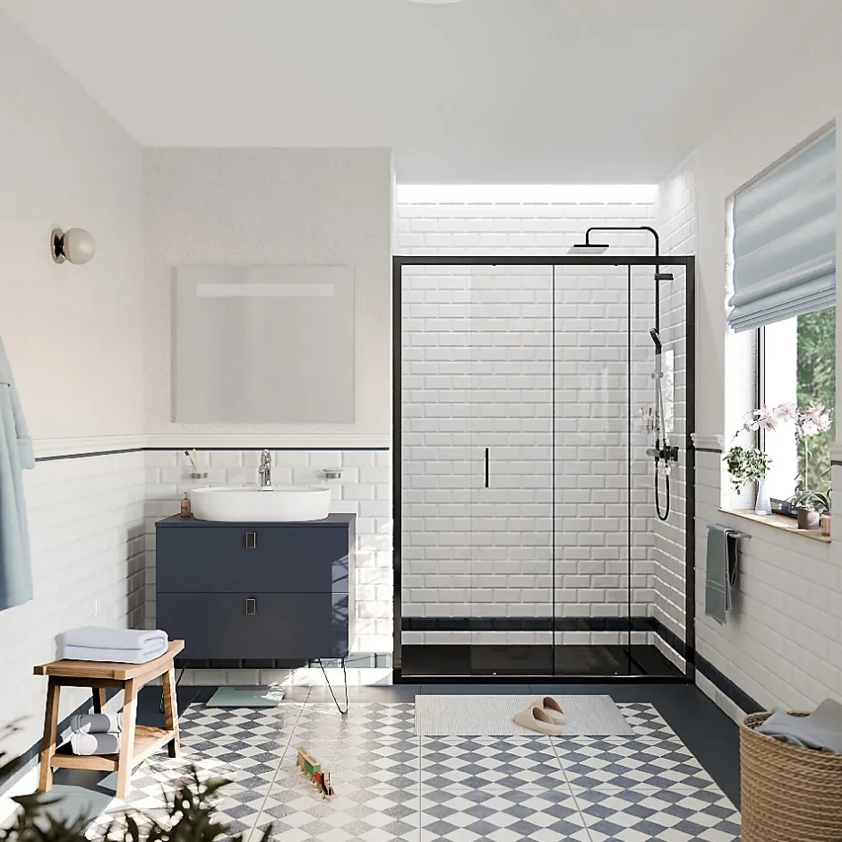 Ceramia PURA Porte de douche 140x195cm coulissante anticalcaire avec profilés Noir mat (CERAHP140B)* Porte De Douche