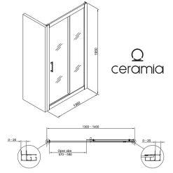 Ceramia PURA Porte de douche 140x195cm coulissante anticalcaire avec profilés Noir mat (CERAHP140B)* Porte De Douche