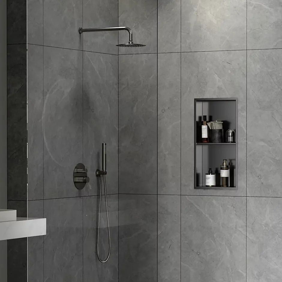Ceramia Timeless Niche de Douche à encastrer, Acier Inoxydable 304, 2 étagères, 60x30x10cm, Gun Métal brossé PVD* Niche De Salle De Bains