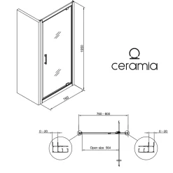 Ceramia Zenith Porte de douche 80x195cm pivotante anticalcaire avec profilés Noir mat (CERAHZ80B)