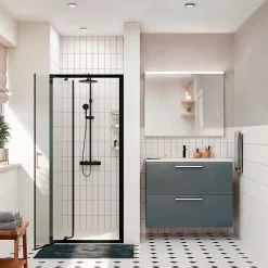Ceramia Zenith Porte de douche 90x195cm pivotante anticalcaire avec profilés Noir mat (CERAHZ90B)