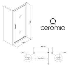 Ceramia Zenith Porte de douche 90x195cm pivotante anticalcaire avec profilés Noir mat (CERAHZ90B)