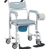 Homcom Chaise percée médicale à roulettes - repose-pieds, dossier, accoudoirs, pot amovible, support papier - alu blanc HDPE gris* Siège De Douche