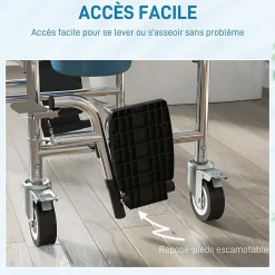 Homcom Chaise percée médicale à roulettes - repose-pieds, dossier, accoudoirs, pot amovible, support papier - alu blanc HDPE gris* Siège De Douche