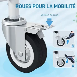 Homcom Chaise percée médicale à roulettes - repose-pieds, dossier, accoudoirs, pot amovible, support papier - alu blanc HDPE noir