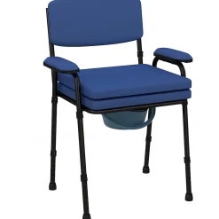 Homcom Chaise percée réglable - chaise de toilette - seau amovible, coussin, accoudoirs - acier noir PVC bleu