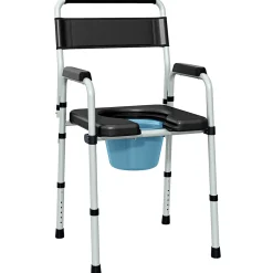 Homcom Chaise percée toilette pliable hauteur réglable - seau amovible - siège, accoudoirs rembourrés - max. 150 Kg - acier gris noir* Siège De Douche